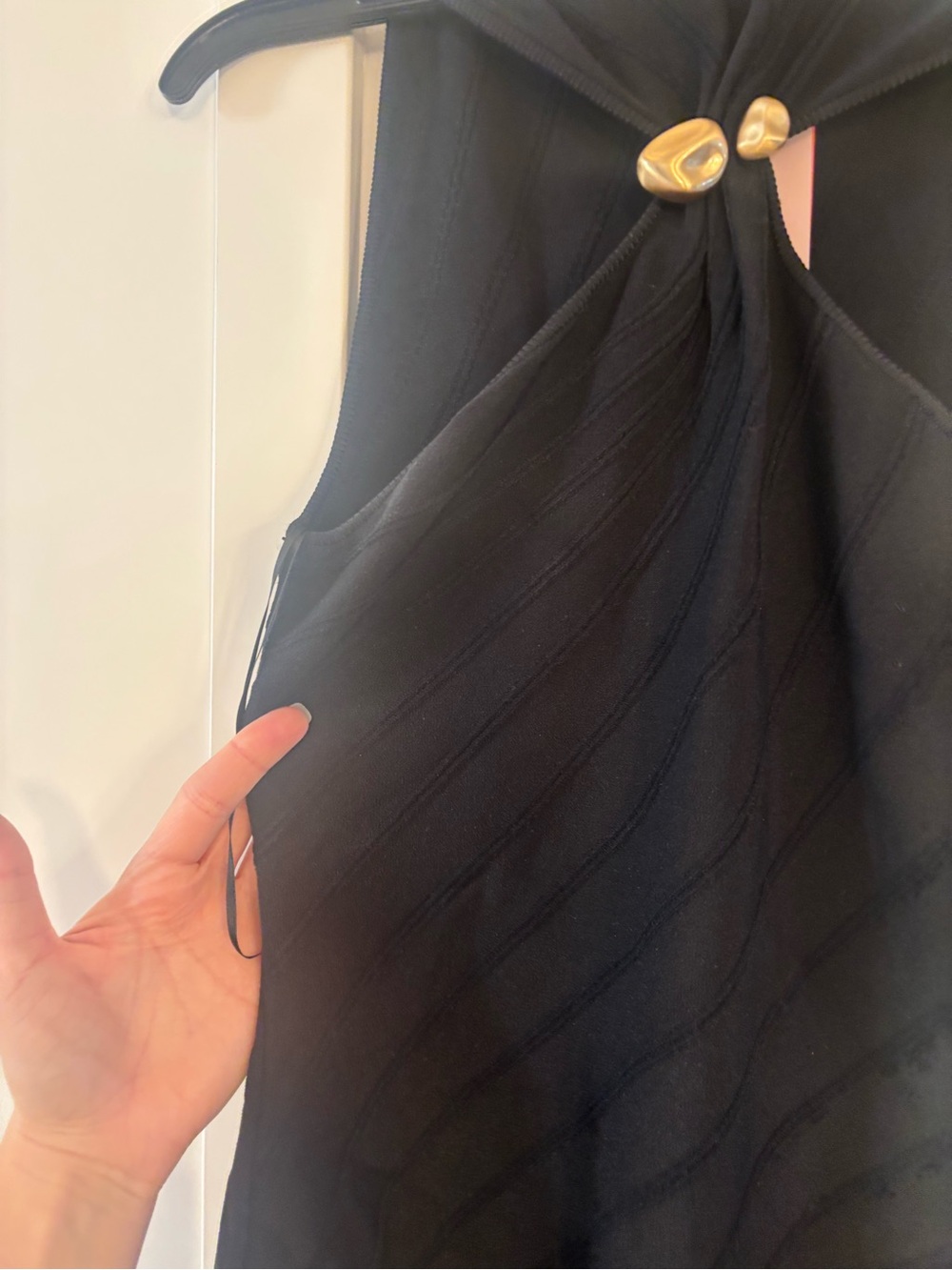 new Cult Gaia Jessica knit curved line high neck gold emblem midi dress in black - Picture 7 of 10